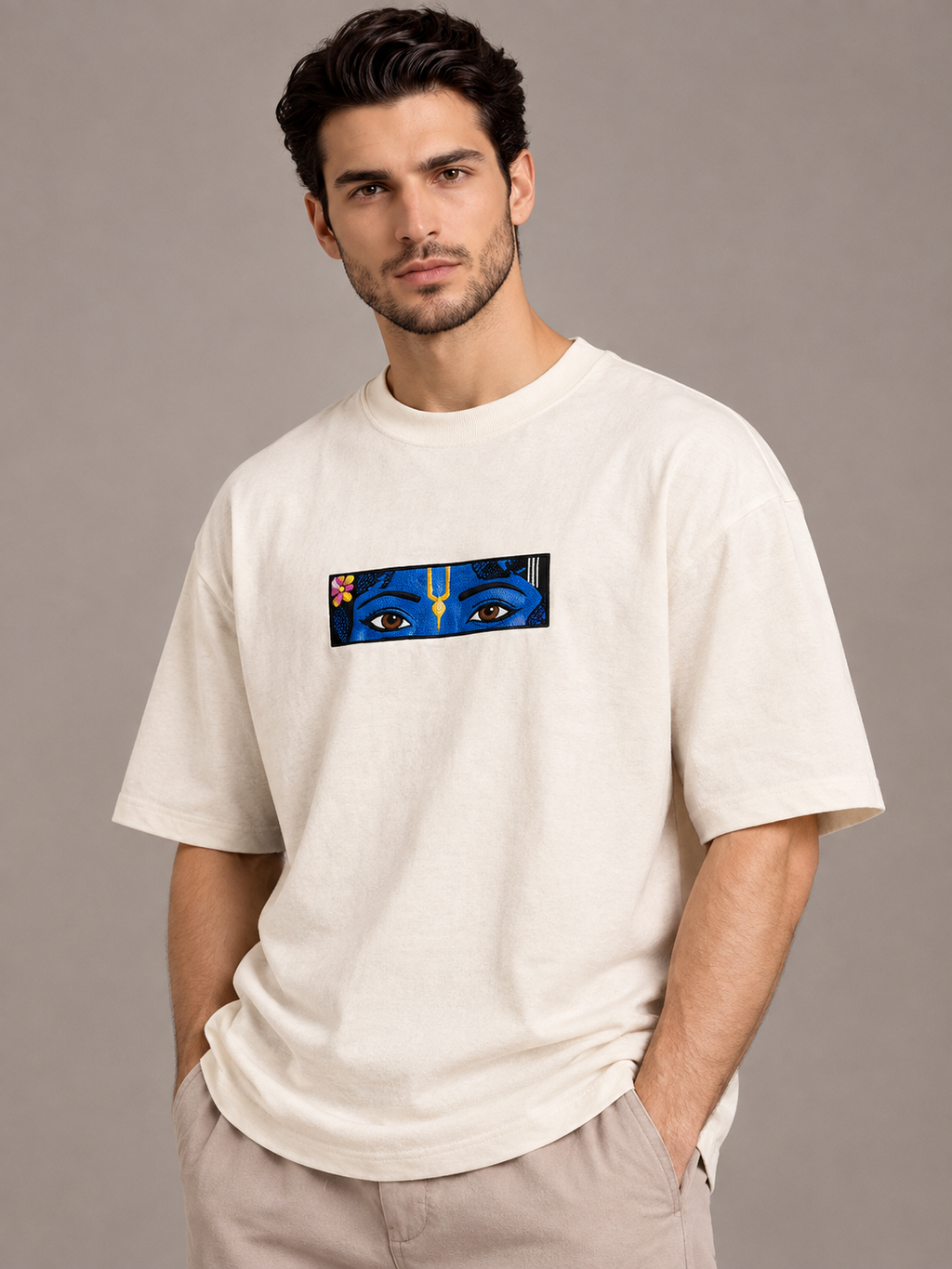Shree Krishna Embroidered 240gsm Premium T-shirt