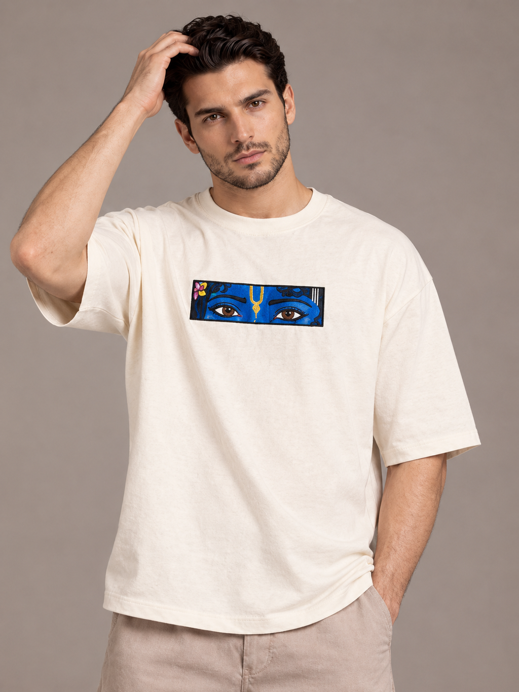 Shree Krishna Embroidered 240gsm Premium T-shirt