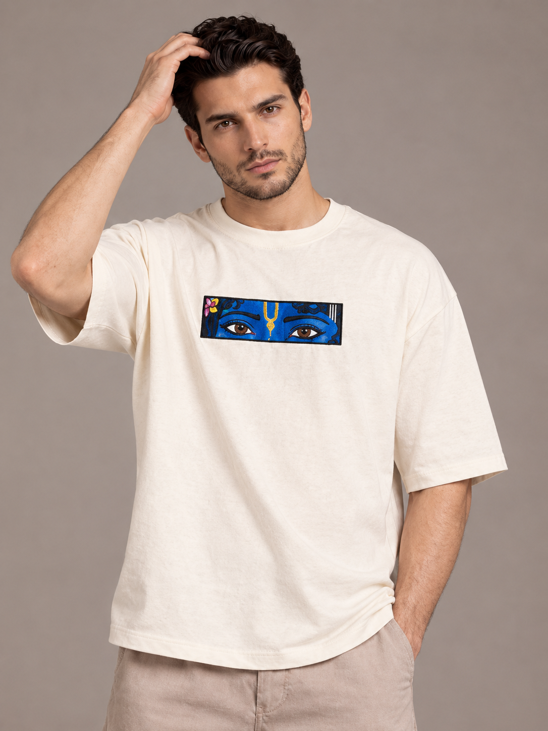 Shree Krishna Embroidered 240gsm Premium T-shirt