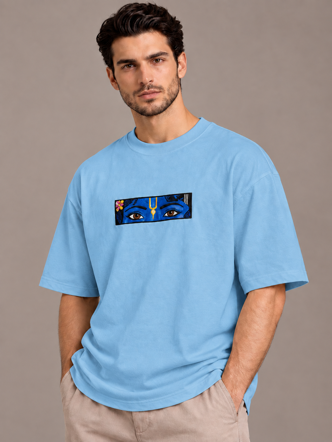 Shree Krishna Embroidered 240gsm Premium T-shirt