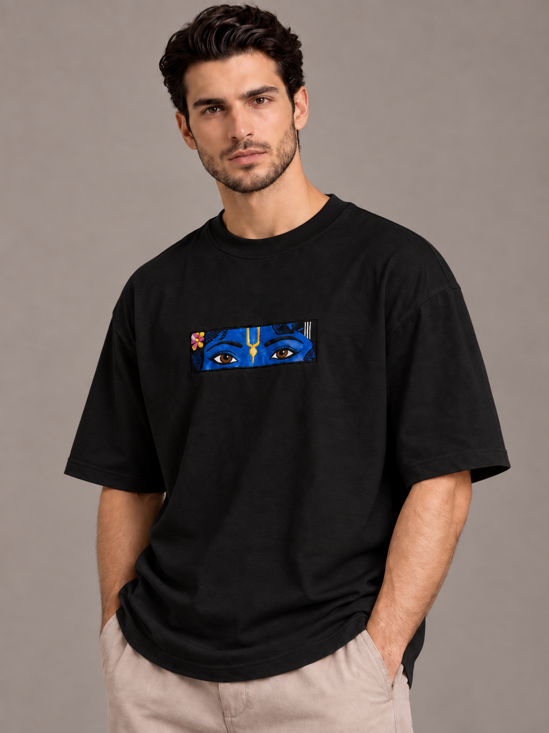 Shree Krishna Embroidered 240gsm Premium T-shirt